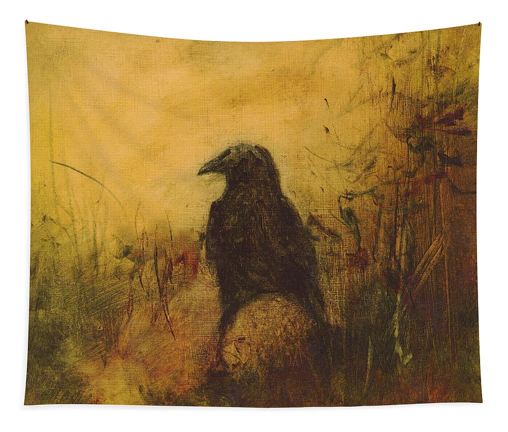 Crow Tapestry featuring the painting Crow 7 by David Ladmore