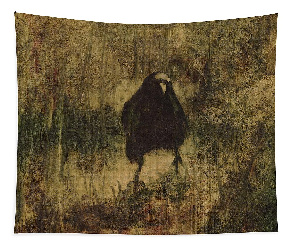Crow Tapestry featuring the painting Crow 8 by David Ladmore