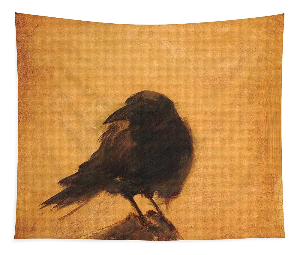 Crow Tapestry featuring the painting Crow 9 by David Ladmore