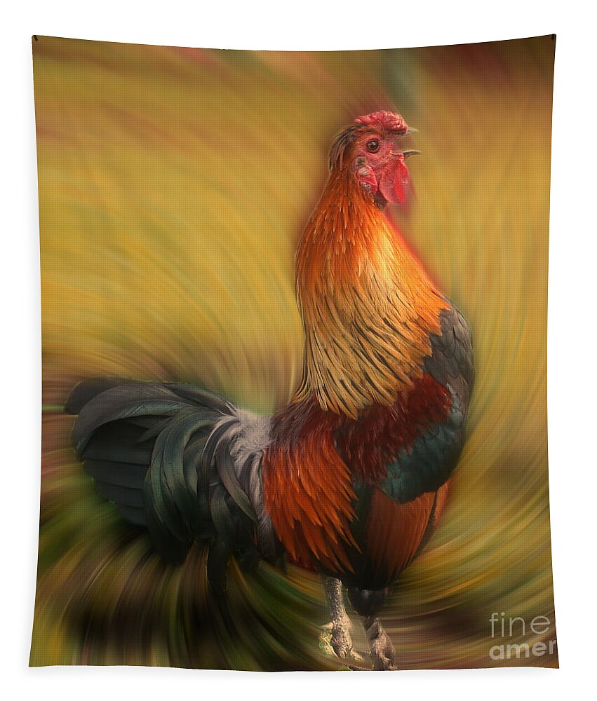 Rooster Tapestry featuring the photograph Crowing Rooster by Smilin Eyes Treasures