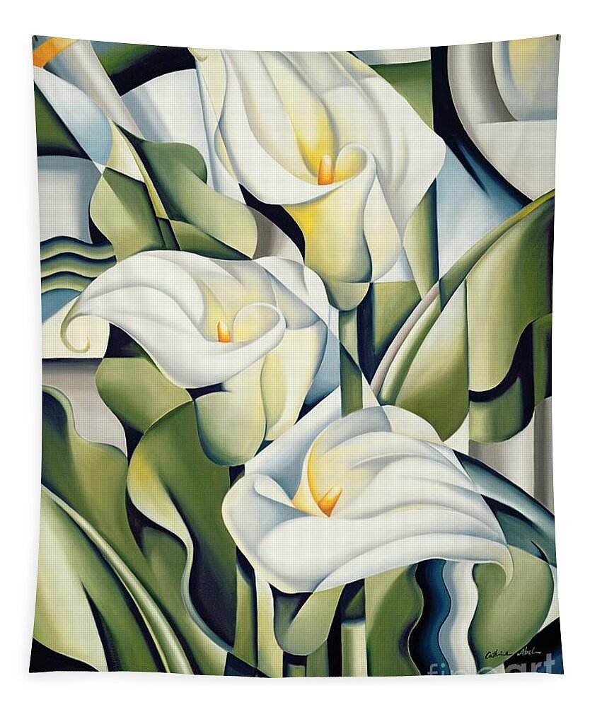 Cubist Tapestry featuring the painting Cubist lilies by Catherine Abel