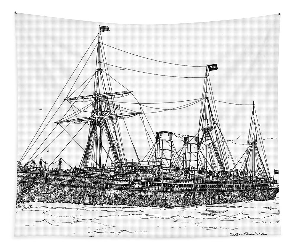  Rms Umbria Tapestry featuring the drawing Cunard Liner Umbria 1880's by Ira Shander