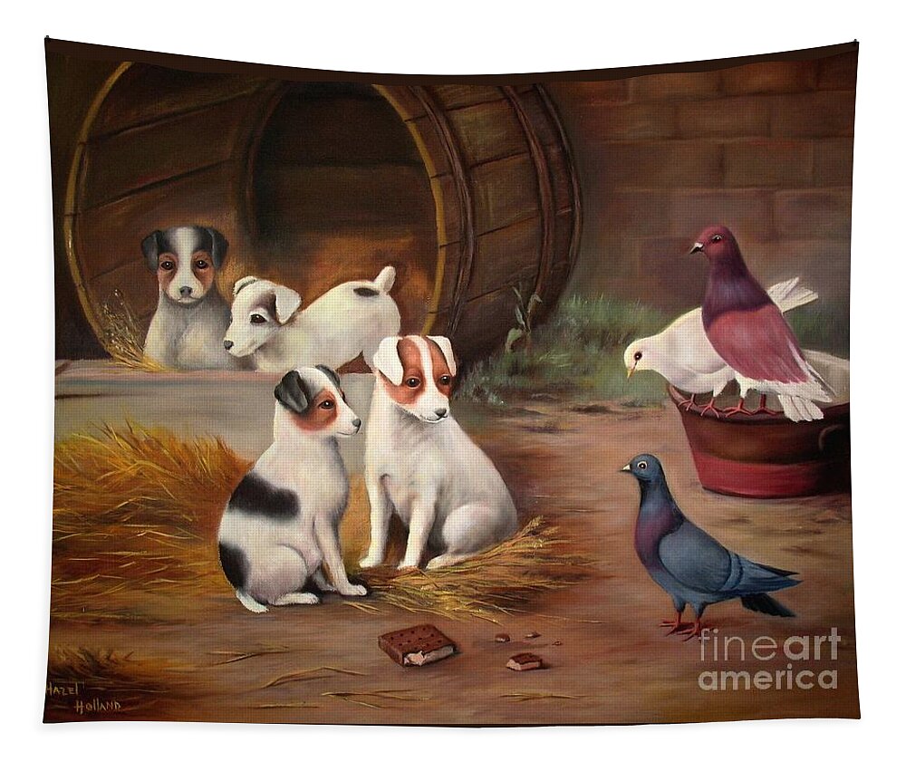 Animals Tapestry featuring the painting Curious Friends by Hazel Holland