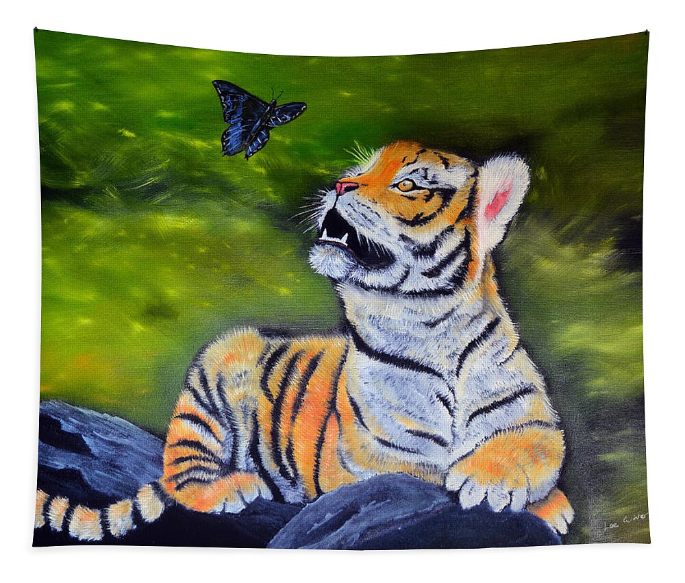 Tigers Tapestry featuring the painting Curious by Lee Winter