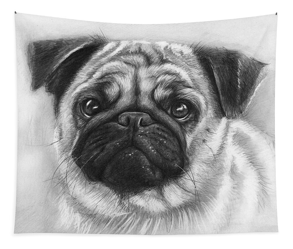 Dog Tapestry featuring the drawing Cute Pug by Olga Shvartsur