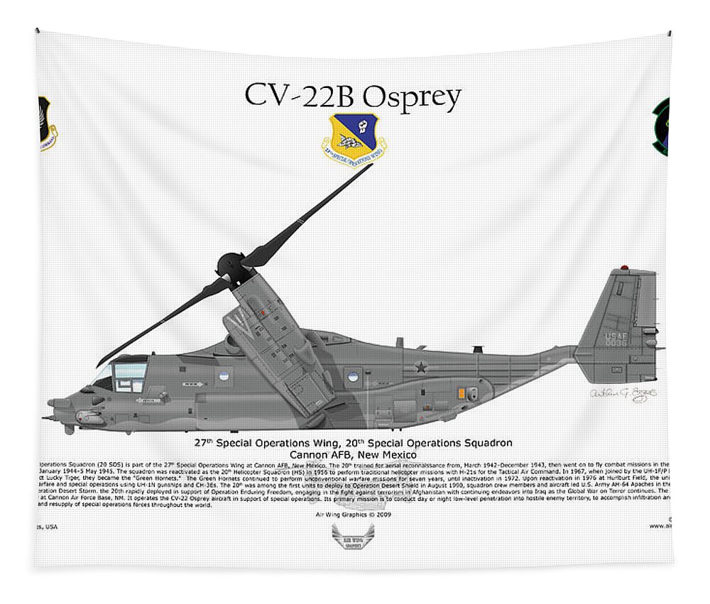 Bell Tapestry featuring the digital art CV-22B Osprey 20th SOS by Arthur Eggers