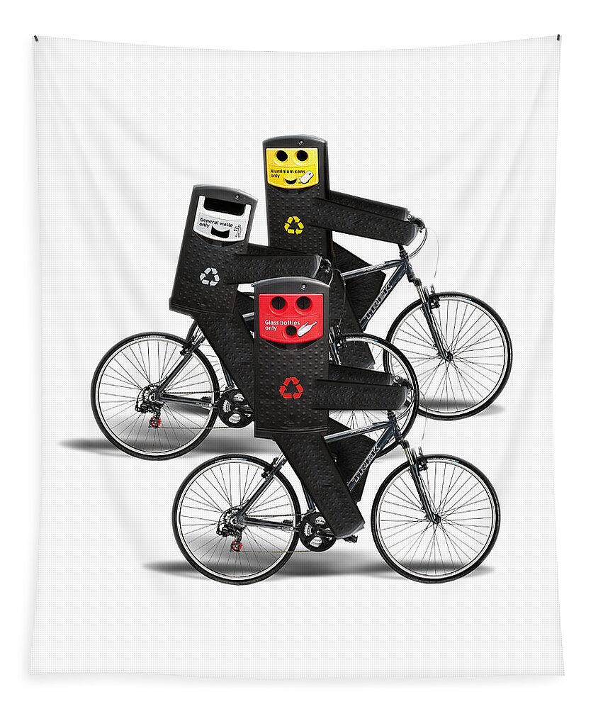 Recycle Tapestry featuring the digital art Cycling Recycle Bins by Gravityx9 Designs