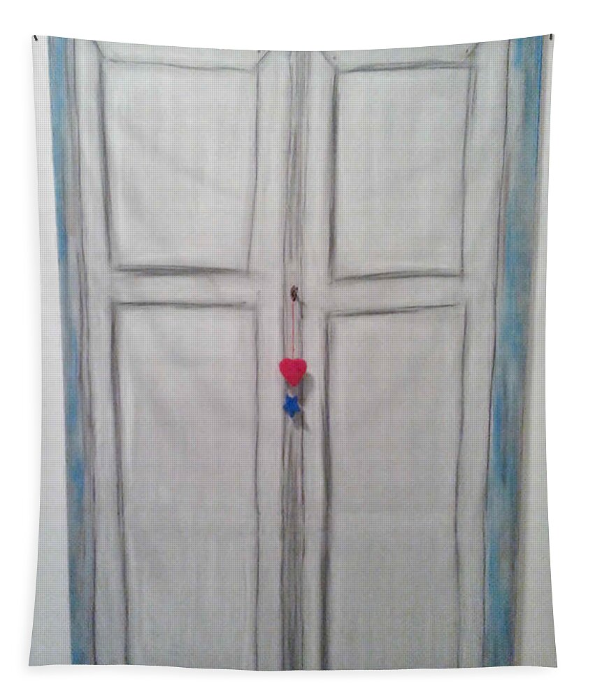Abstract Painting Strcutured Mix Tapestry featuring the painting D1 - door by KUNST MIT HERZ Art with heart