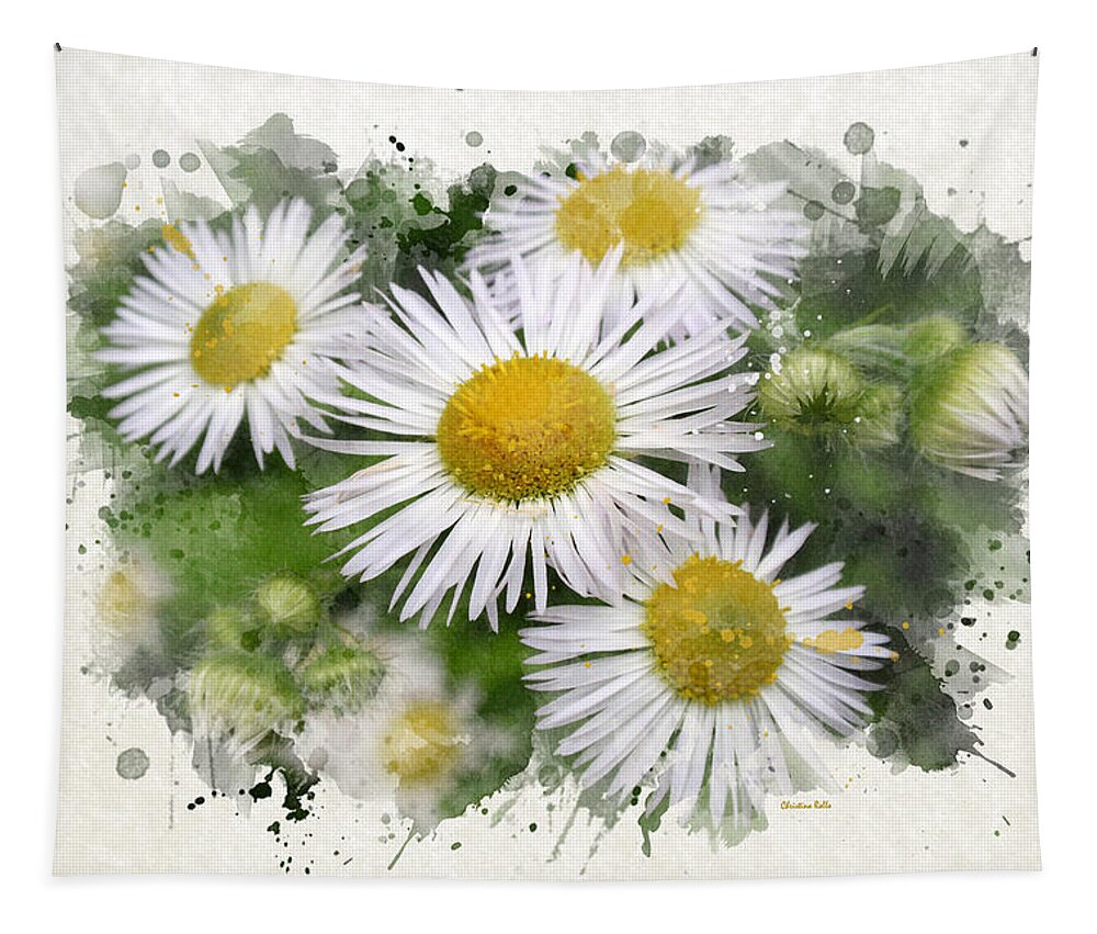 Daisy Tapestry featuring the mixed media Daisy Watercolor Flowers by Christina Rollo
