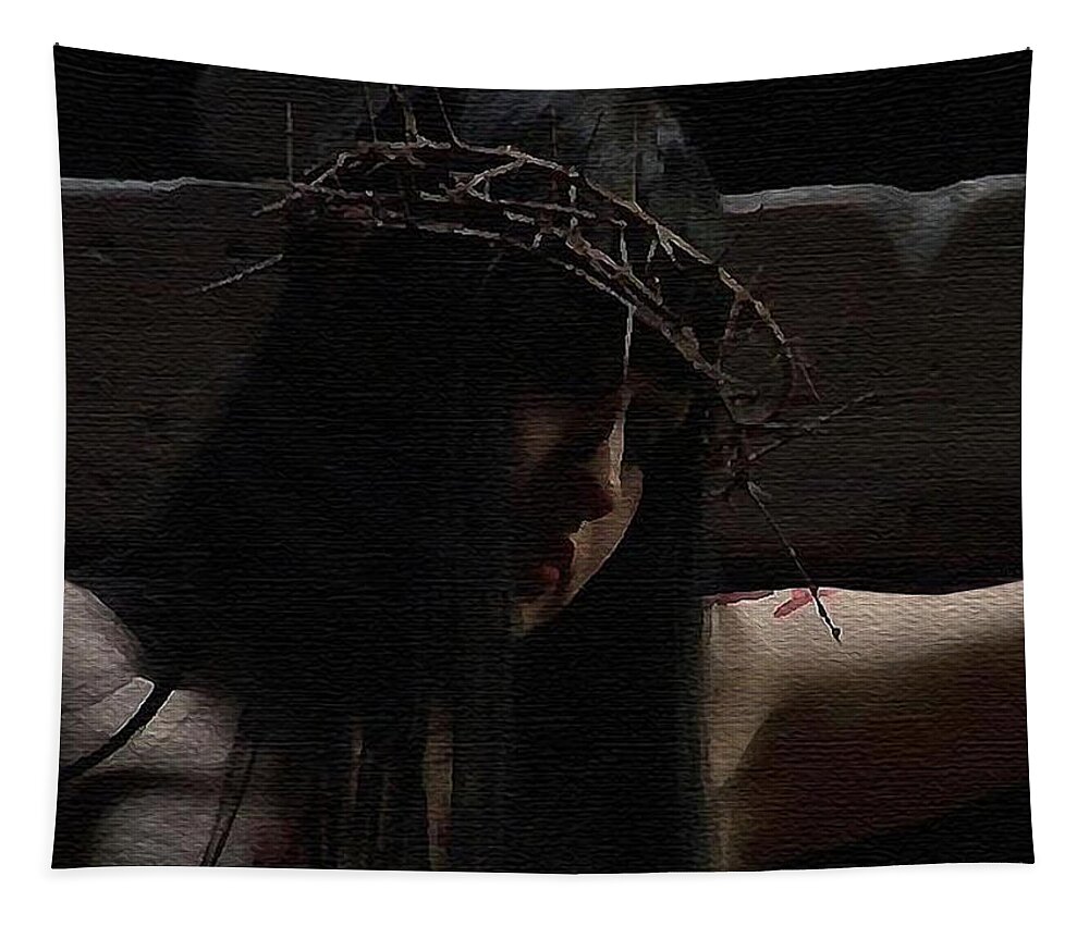 Female Jesus Tapestry featuring the digital art Dark Portrait of a Female Jesus by Ramon Martinez