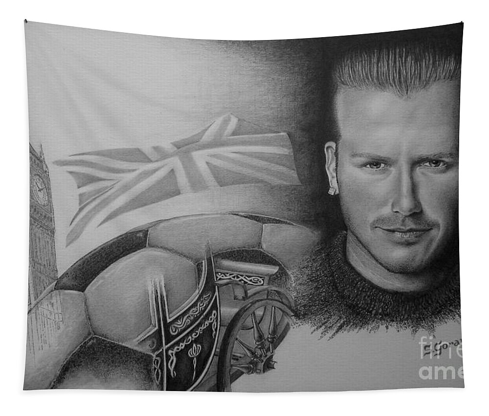 David Beckham Tapestry featuring the drawing David Beckham by Geni Gorani