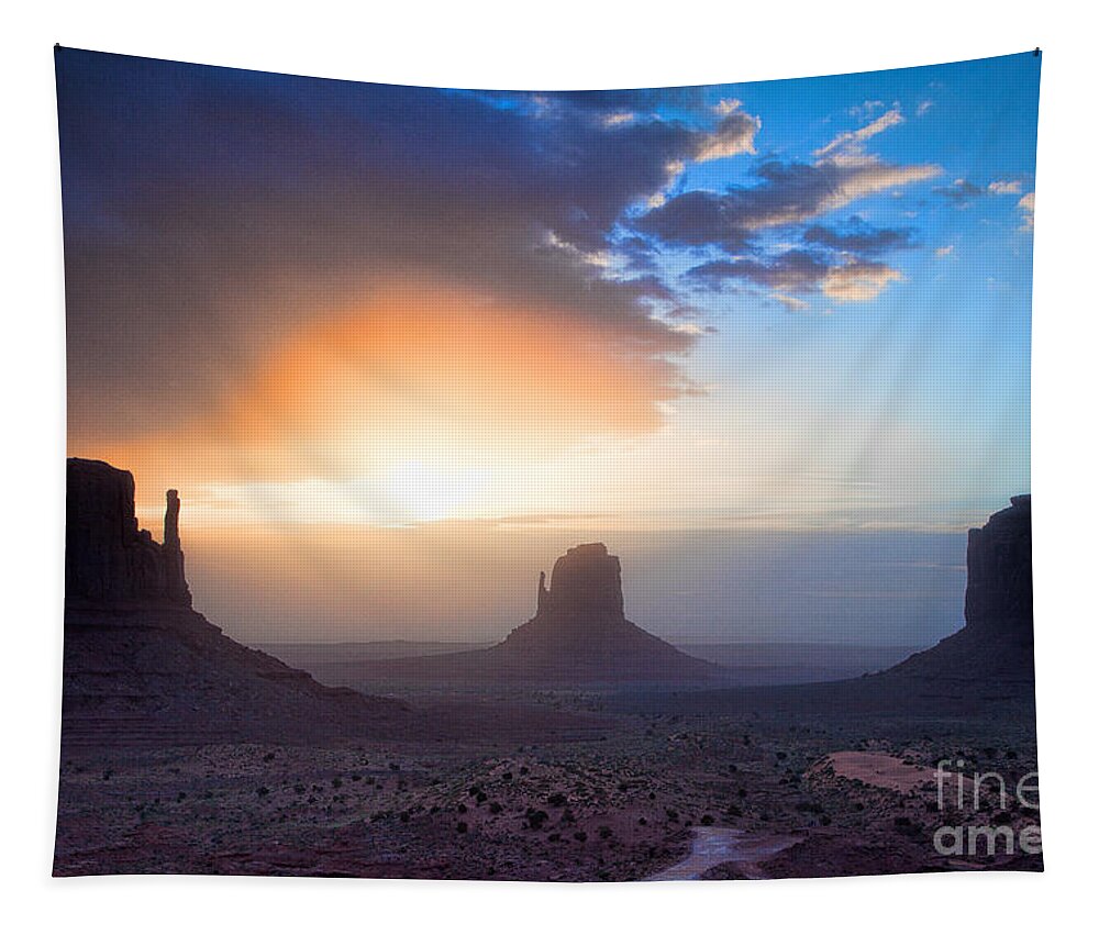 Red Rocks Tapestry featuring the photograph Daybreak Over the Mittens by Jim Garrison
