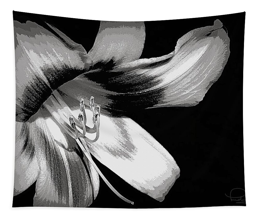 Flower Tapestry featuring the digital art Daylily in Gray by Ludwig Keck