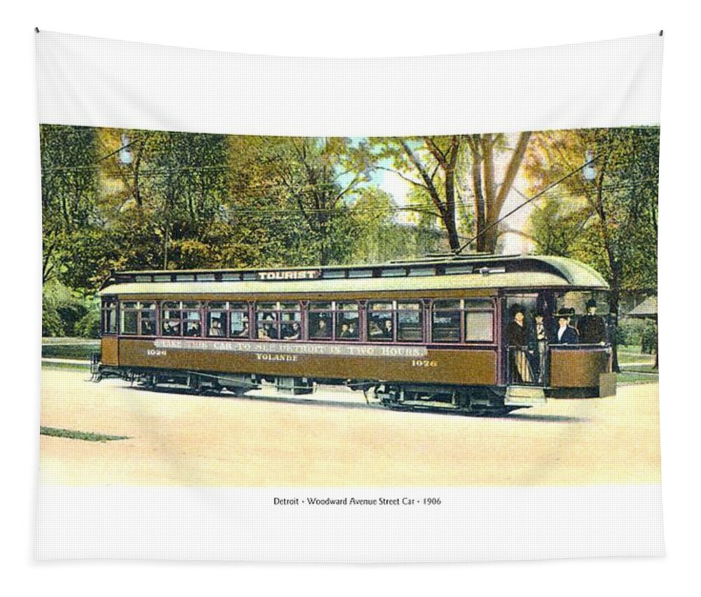 Woodward Tapestry featuring the digital art Detroit - Woodward Avenue Streetcar - 1910 by John Madison