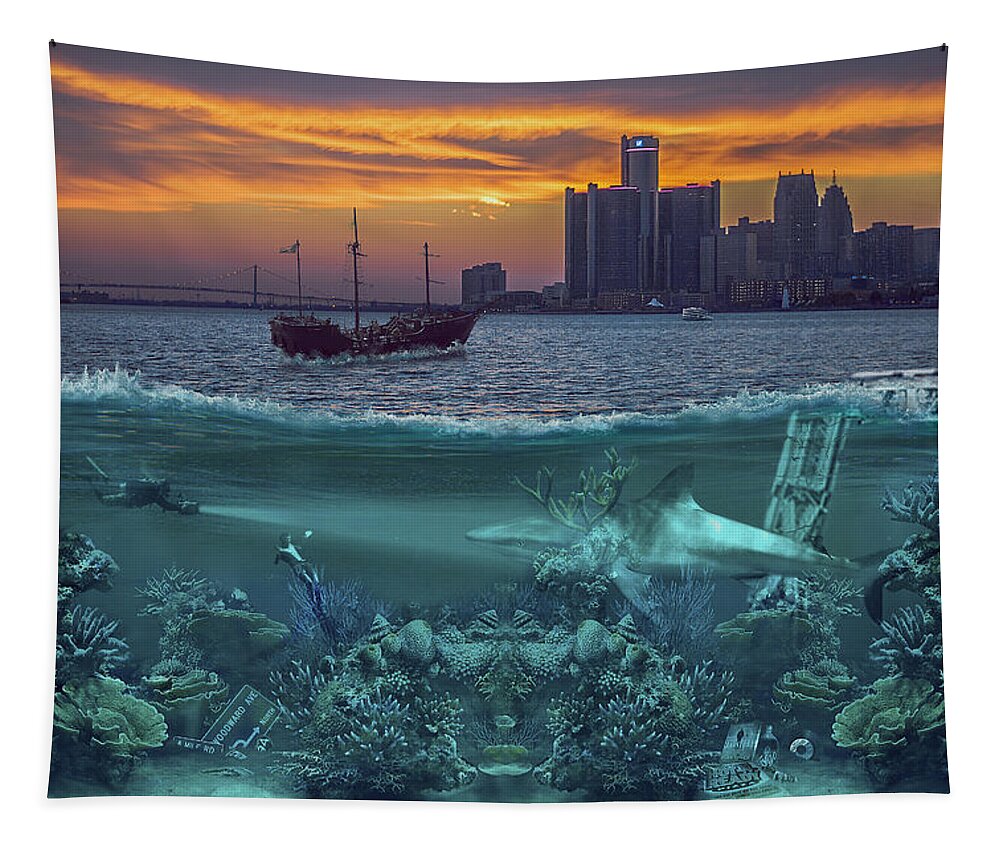 Detroit Tapestry featuring the photograph Detroit's Under Water by Nicholas Grunas