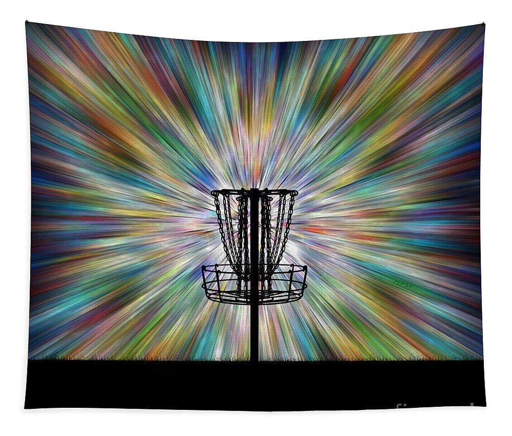 Disc Golf Tapestry featuring the digital art Disc Golf Basket Silhouette by Phil Perkins