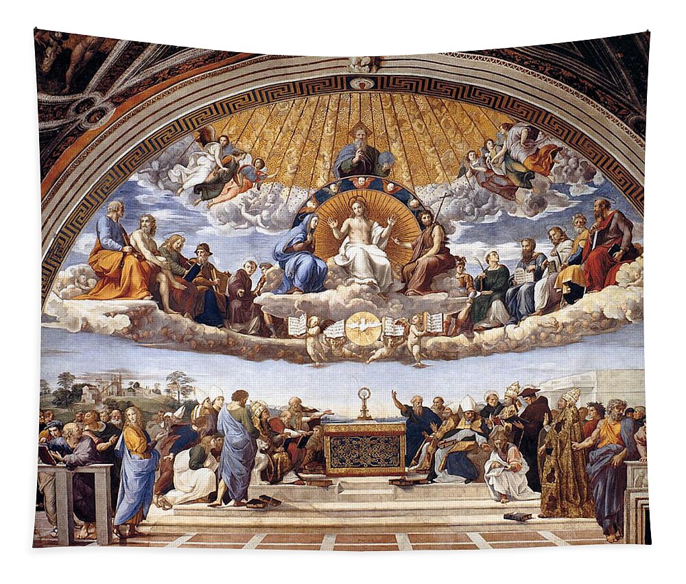 Vatican Tapestry featuring the painting Disputation of the Eucharist by Raphael