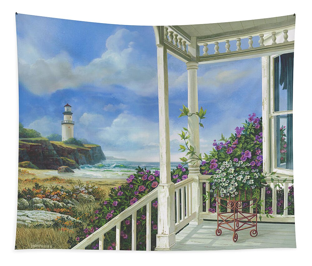 Lighthouse Tapestry featuring the painting Distant Dreams by Michael Humphries