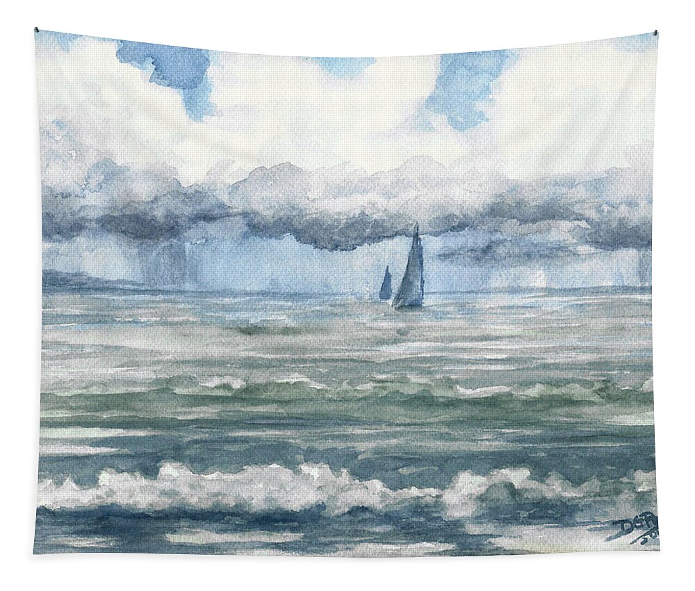 Sea Tapestry featuring the painting Distant Rain by David G Paul