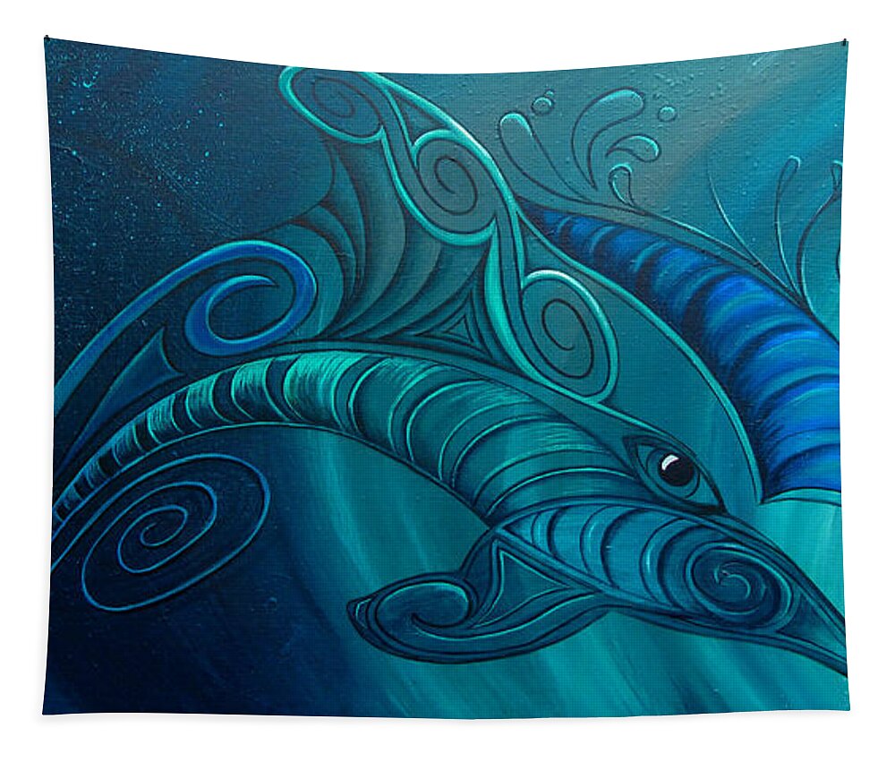 Dolphin Tapestry featuring the painting Dolphin Rua by Reina Cottier