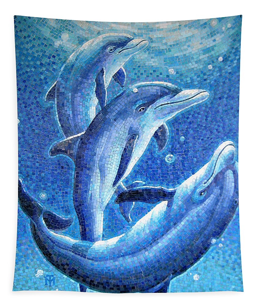 Playful Tapestry featuring the painting Dolphin Trio by Mia Tavonatti
