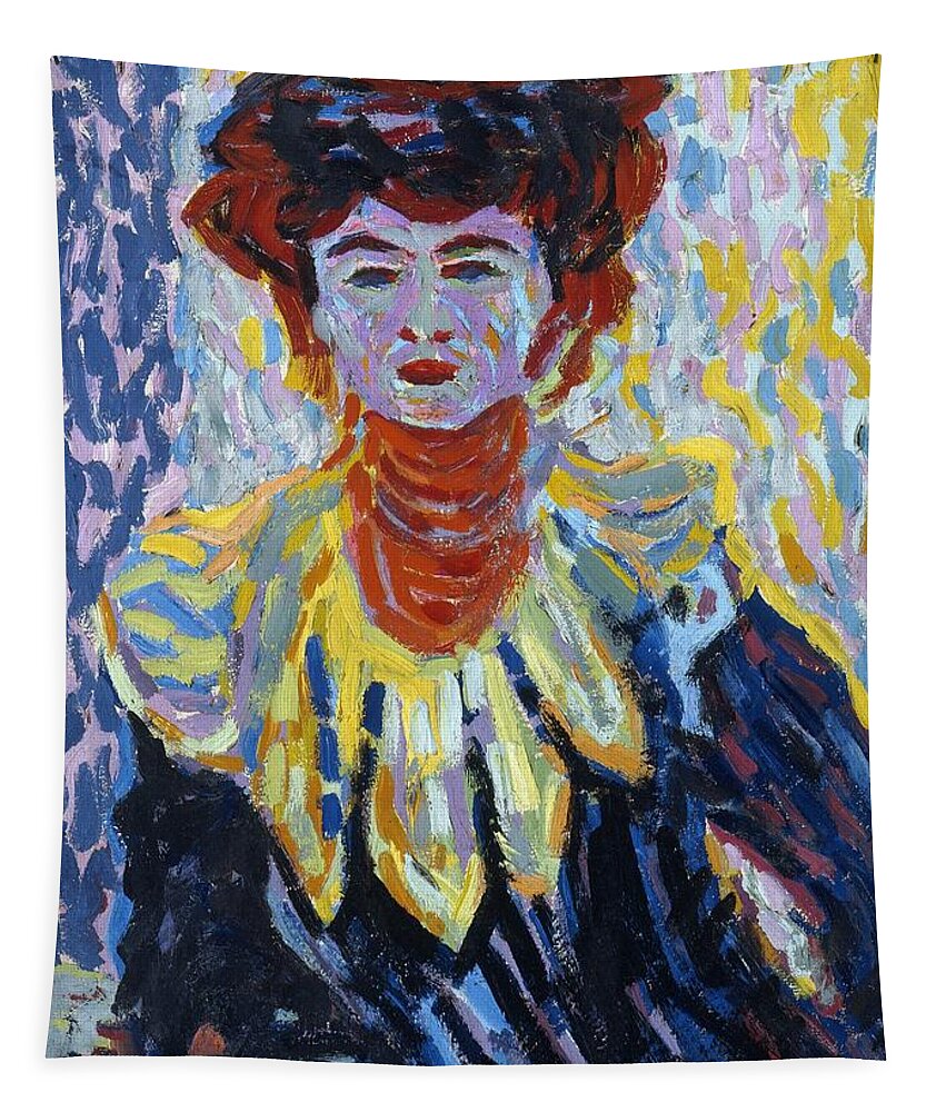 1906 Tapestry featuring the painting Doris with Ruff Collar by Ernst Ludwig Kirchner