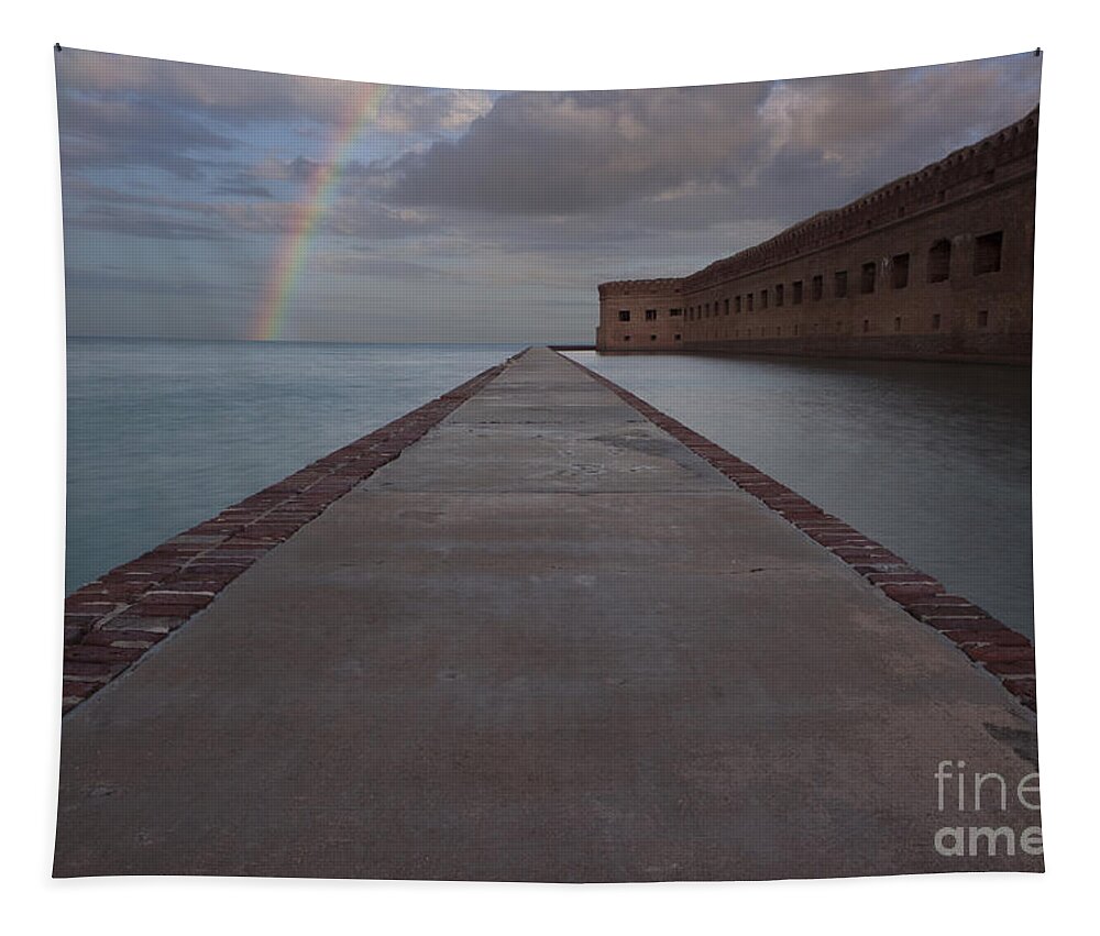 Rainbow Tapestry featuring the photograph Double Rainbow over Fort Jefferson by Keith Kapple