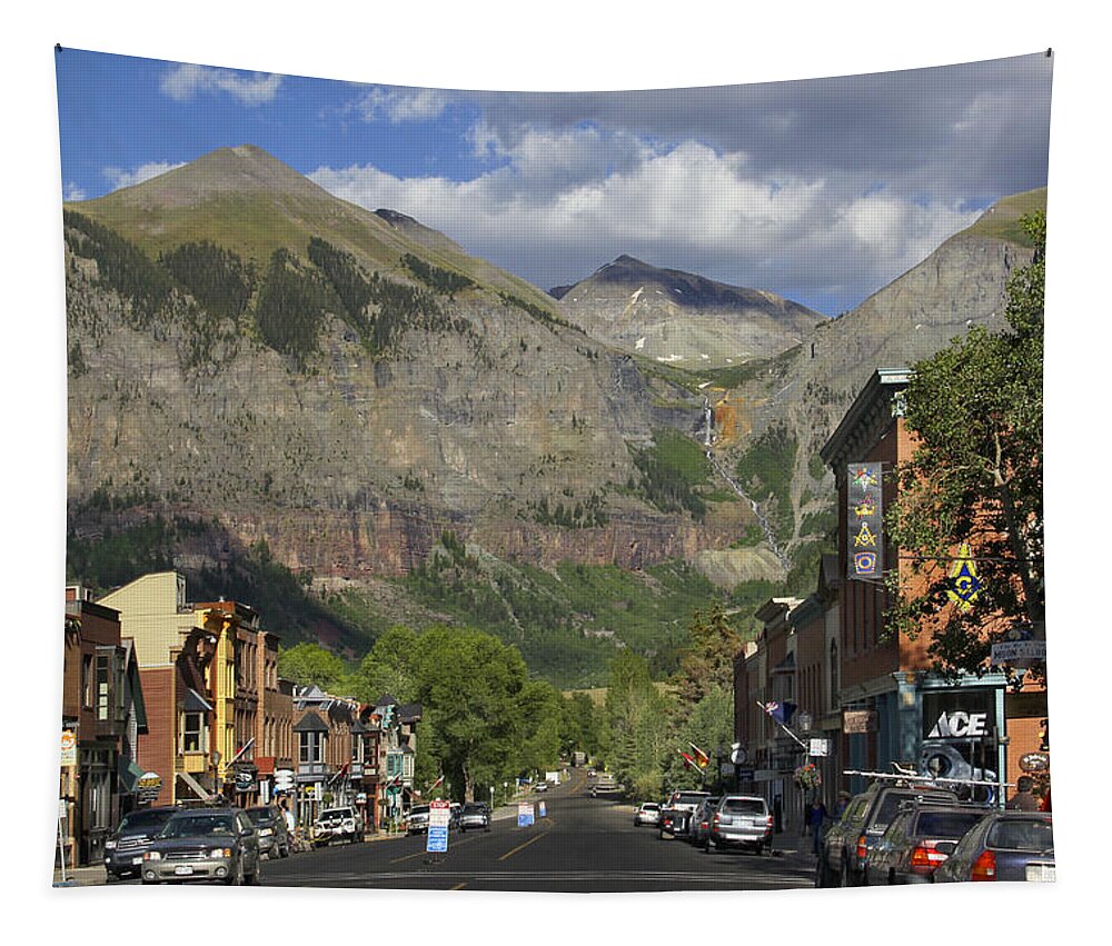 Rocky Mountains Tapestry featuring the photograph Downtown Telluride Colorado by Mike McGlothlen