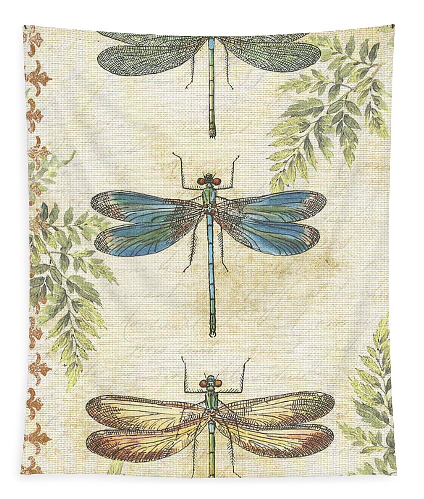 Fern Tapestry featuring the painting Dragonflies in the Summertime-JP2324 by Jean Plout