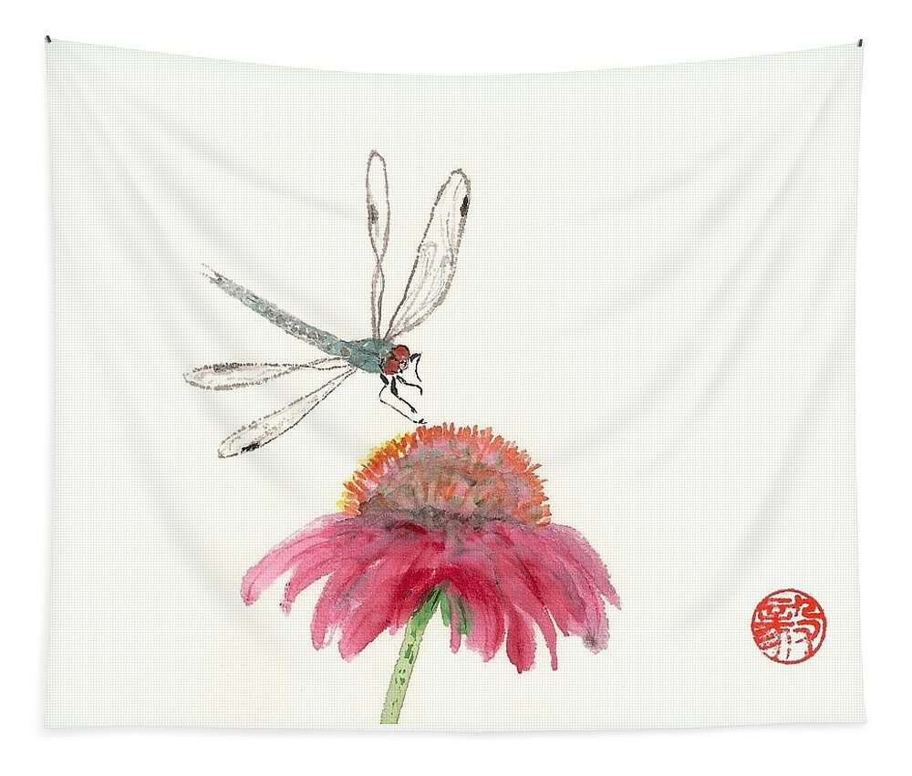 Bright Tapestry featuring the painting Dragonfly Flower by Terri Harris