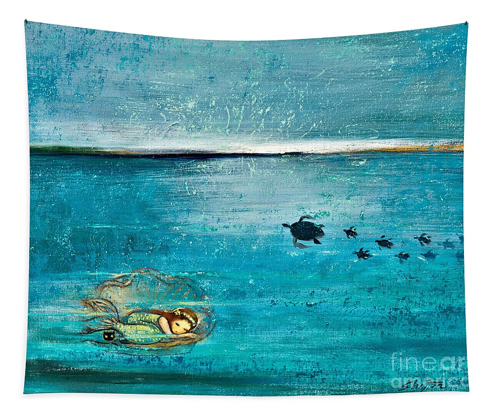 Mermaid Art Tapestry featuring the painting Dreaming Mermaid by Shijun Munns