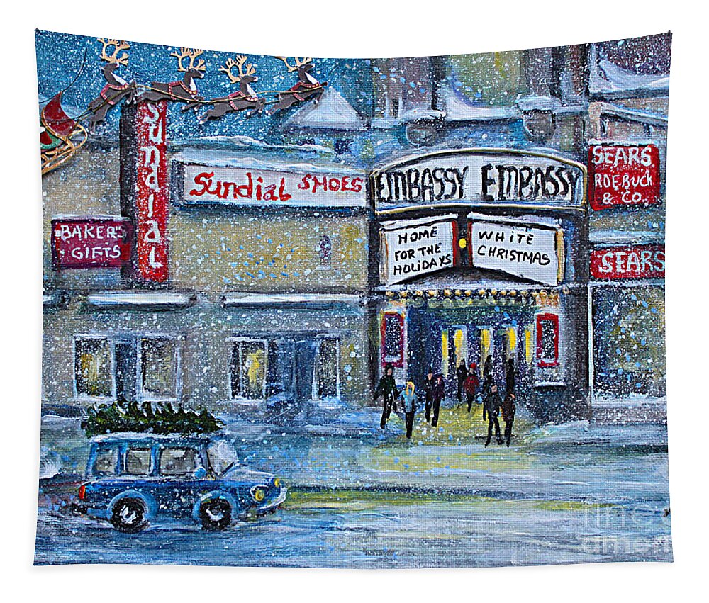 Embassy Theatre Tapestry featuring the painting Dreaming of a White Christmas by Rita Brown
