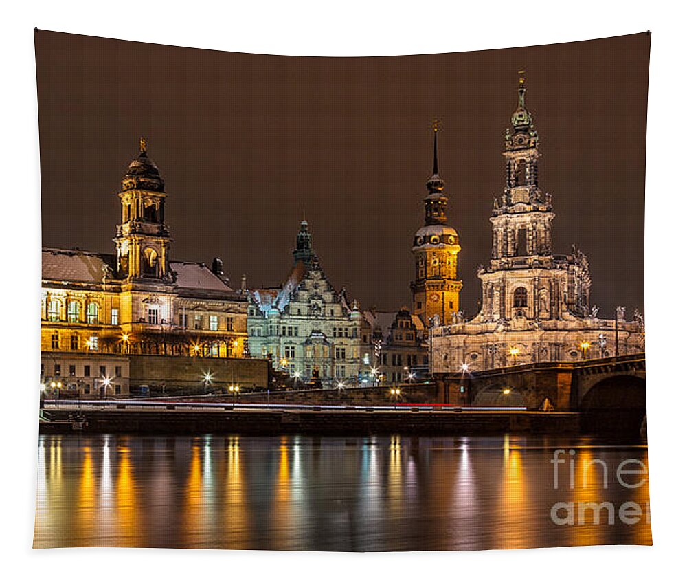 Dresden Tapestry featuring the photograph Dresden by Night #1 by Bernd Laeschke