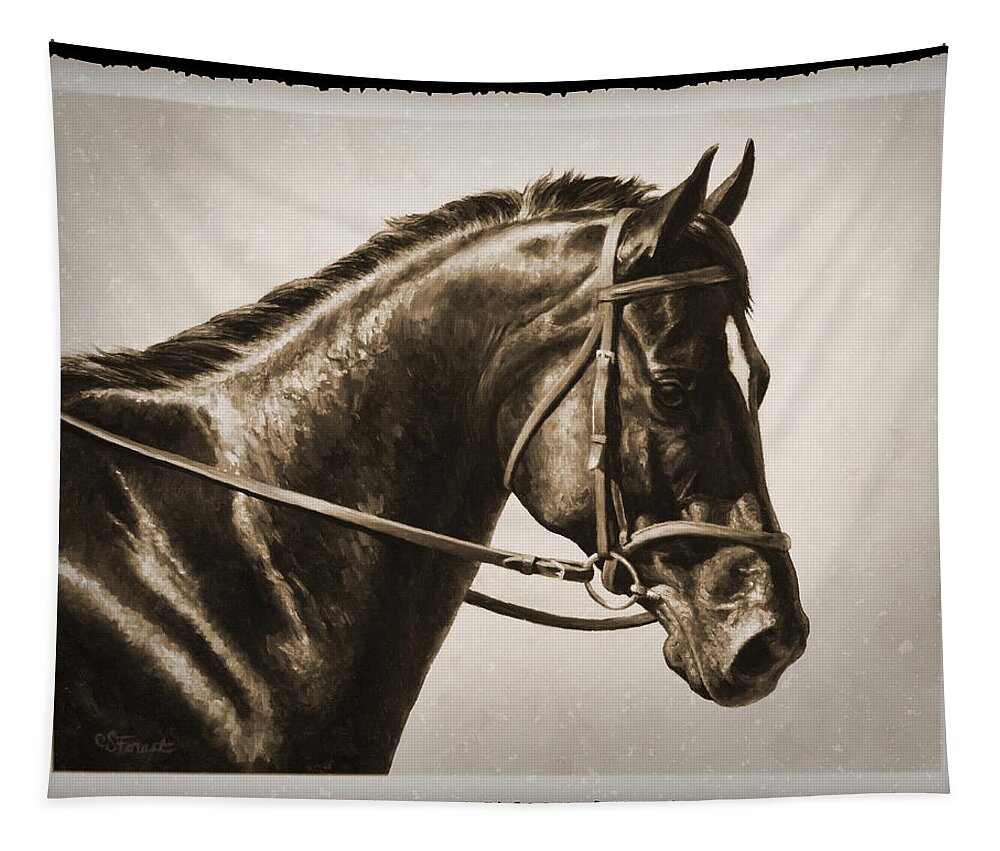 Horse Tapestry featuring the painting Dressage Horse Old Photo FX by Crista Forest