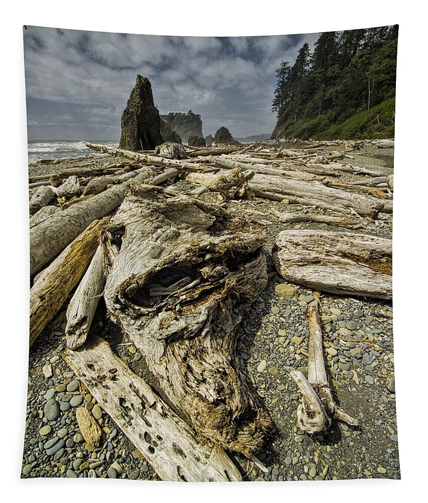 Art Tapestry featuring the photograph Driftwood and Sea Stacks on Ruby Beach by Randall Nyhof