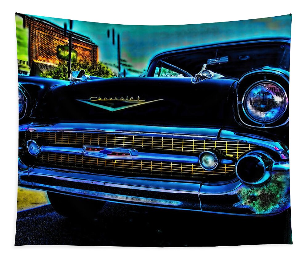 1957 Chevrolet Tapestry featuring the mixed media Drive In Special by Lesa Fine