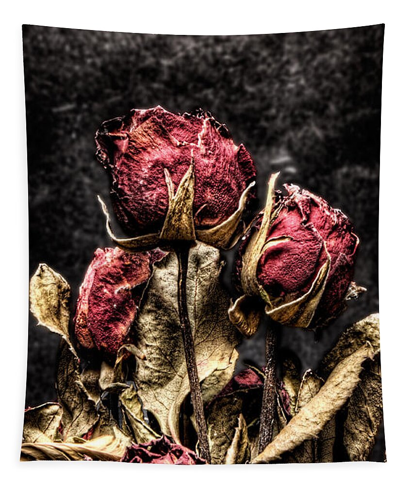 Dry Roses Tapestry featuring the photograph Dry Roses In Black by Weston Westmoreland
