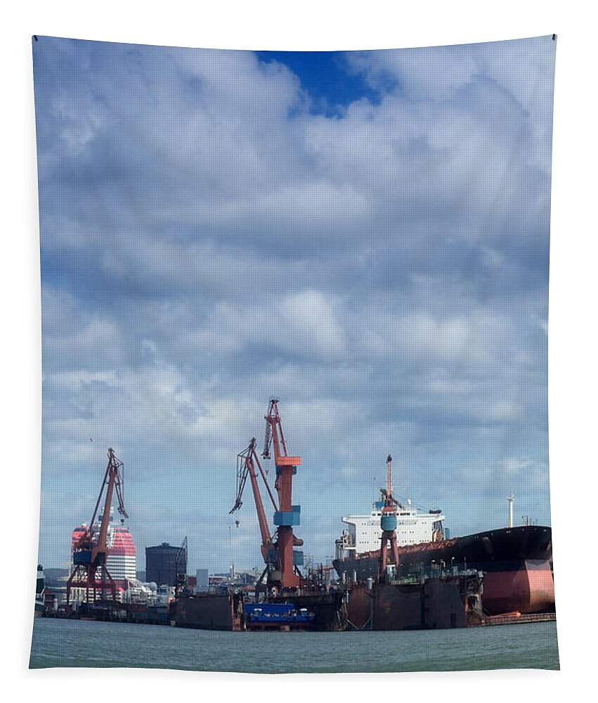 Afloat Tapestry featuring the photograph Drydock At Gothenburg 01 by Antony McAulay