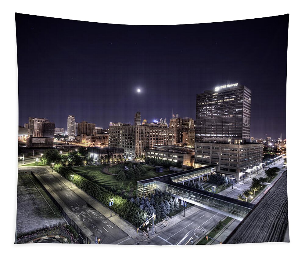 King Kong Tapestry featuring the photograph DTE in Detroit by Nicholas Grunas