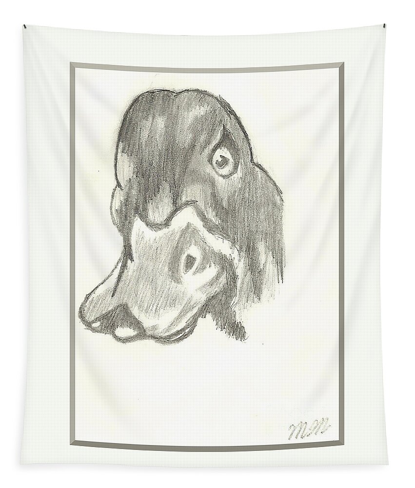 Duck Tapestry featuring the drawing Duck Bill in Pencil by Marissa McAlister