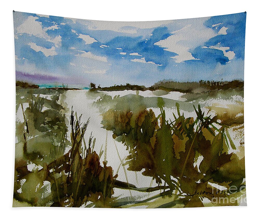 Sand Dunes Beach Watercolor Paintings Artwork Tapestry featuring the painting Dunes by Julianne Felton