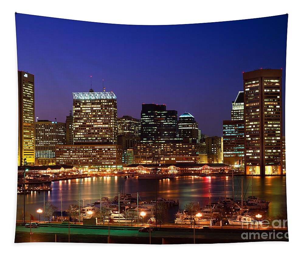 Harbor Tapestry featuring the photograph Dusk View Of Baltimores Inner Harbor by Rafael Macia
