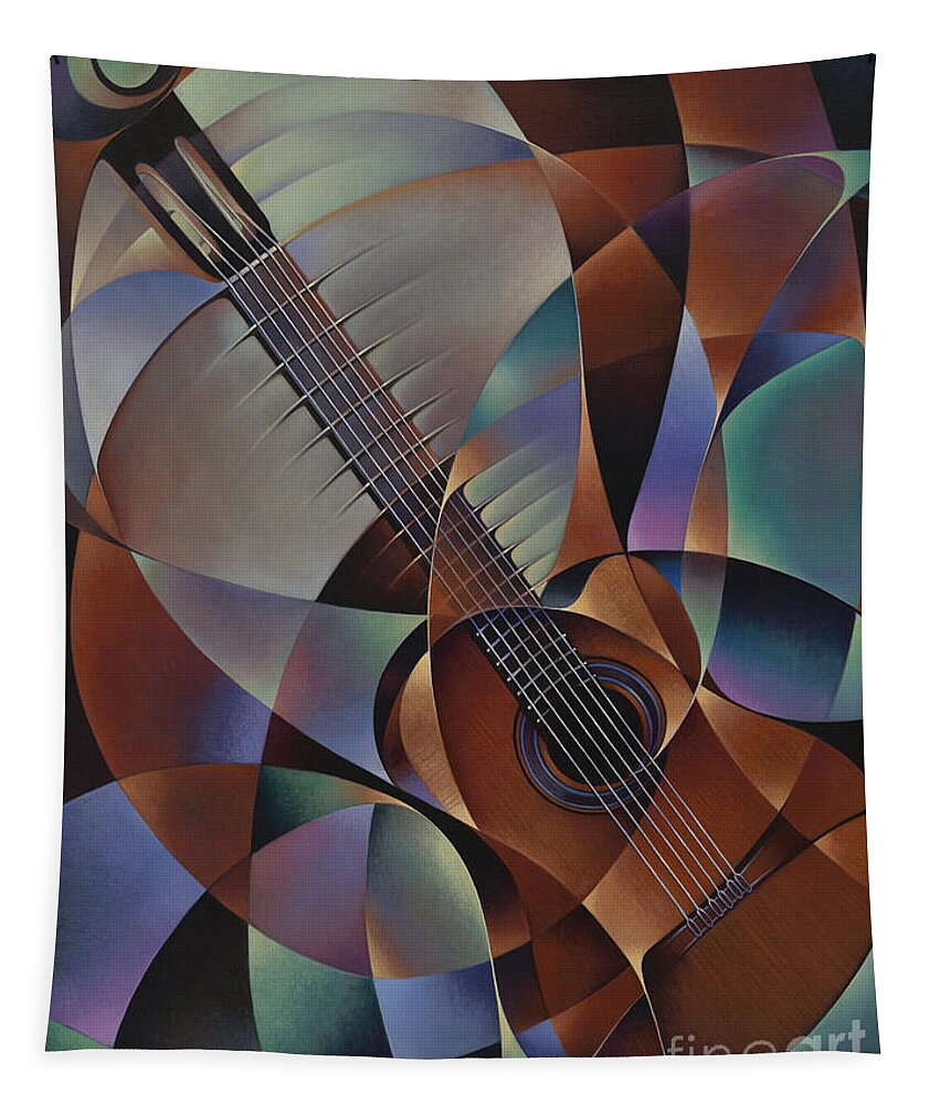 Violin Tapestry featuring the painting Dynamic Guitar by Ricardo Chavez-Mendez