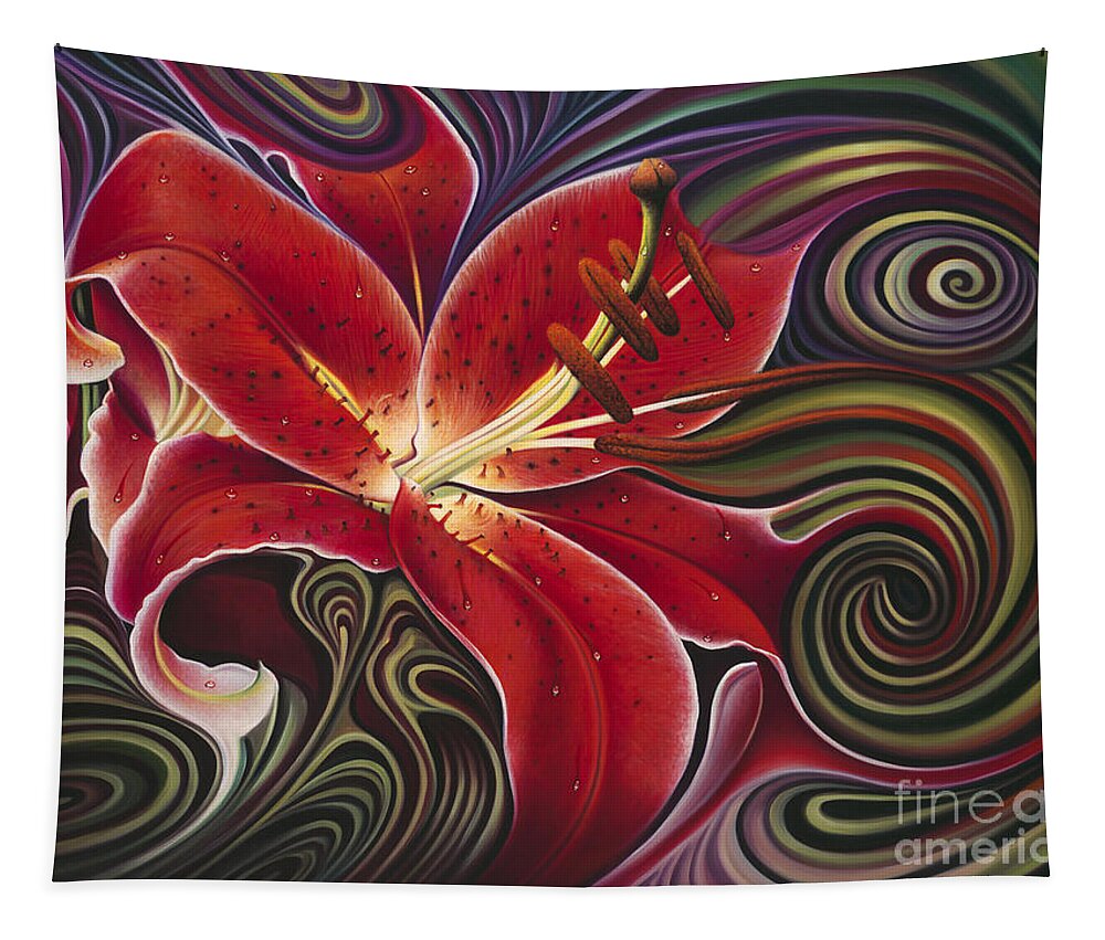 Lily Tapestry featuring the painting Dynamic Reds by Ricardo Chavez-Mendez