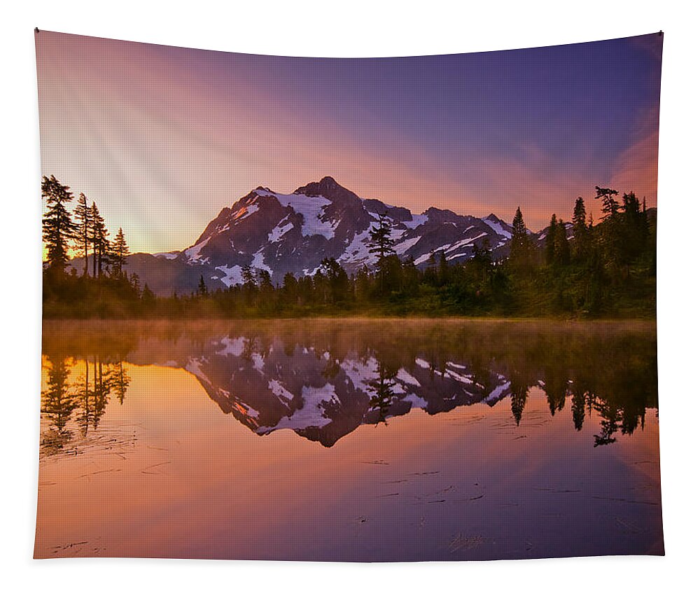 Sunrise Tapestry featuring the photograph Early Morning at Picture Lake by Darren White