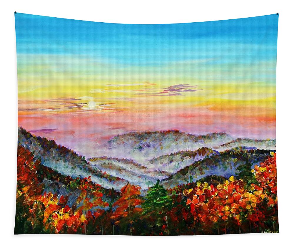 Mountains Tapestry featuring the painting Early Morning Smoky Mountains by Karl Wagner