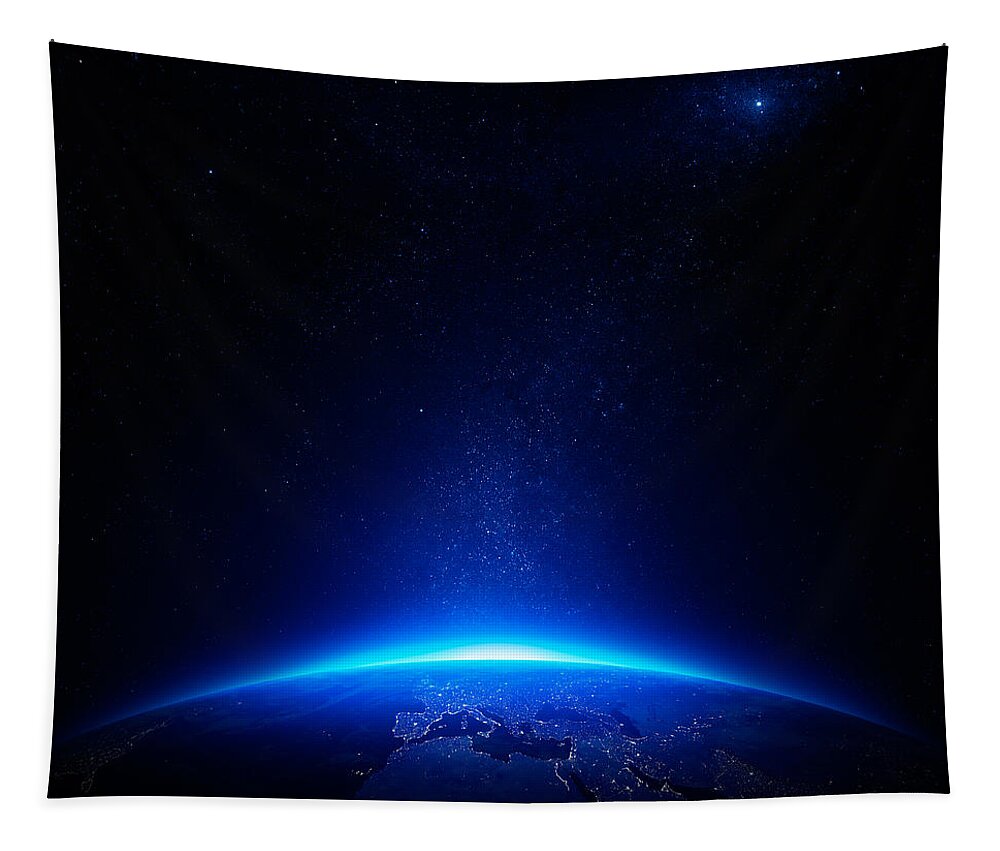 Earth Tapestry featuring the photograph Earth at night with city lights by Johan Swanepoel