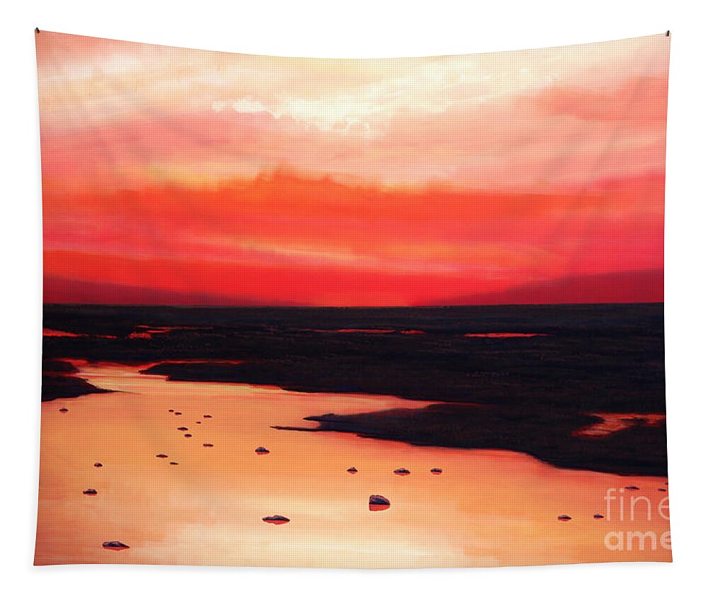 Sunset Tapestry featuring the painting Earth Swamp by Paul Meijering