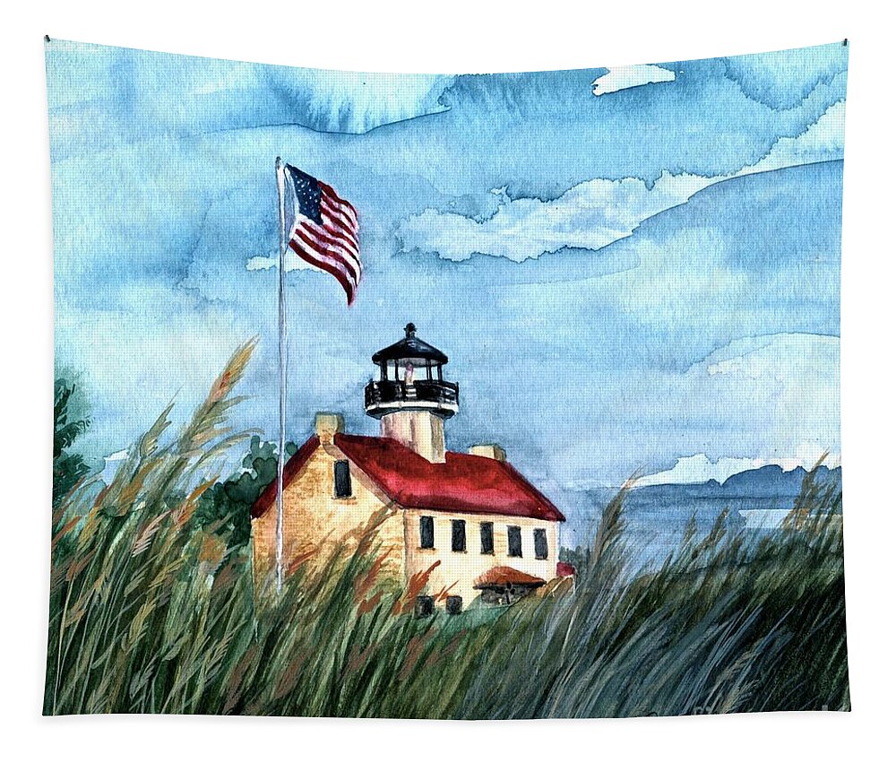 East Point Lighthouse Tapestry featuring the painting East Point Lighthouse 2 by Nancy Patterson