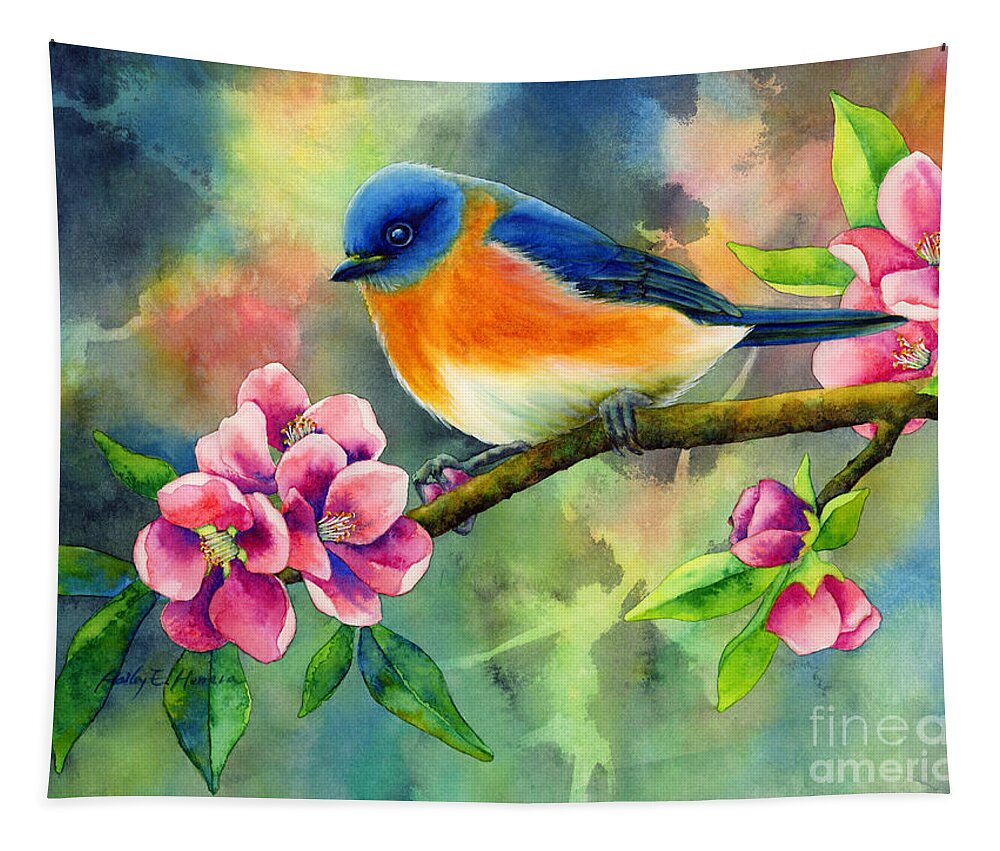 Bird Tapestry featuring the painting Eastern Bluebird by Hailey E Herrera